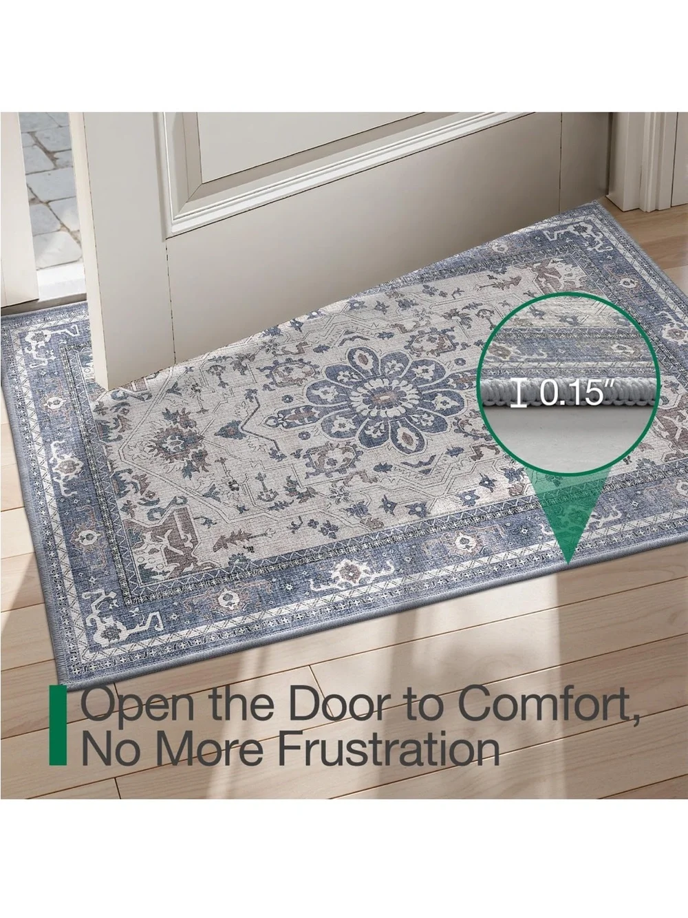 Lumi Blue Floral Medallion Patio/Mud Room Area Rug - Home Accents (washable)